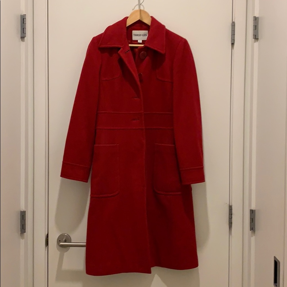 Charles Klein Red Wool Long Coat